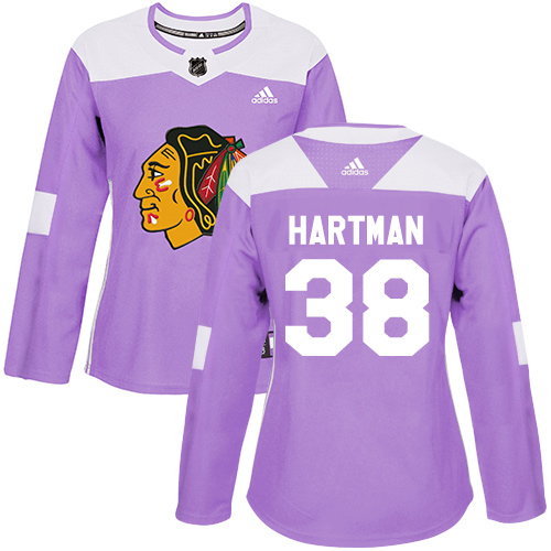 Adidas Blackhawks #38 Ryan Hartman Purple Authentic Fights Cancer Women's Stitched NHL Jersey